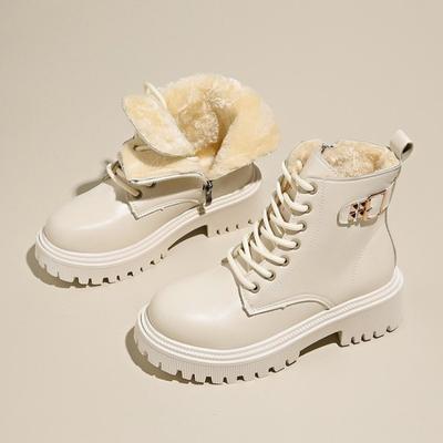 Женские ботинки 2024 Осень-зима Новая мода Пряжка на ремне Британский стиль Короткие ботинки На шнуровке Износостойкая Толстая подошва Кожаные ботинки