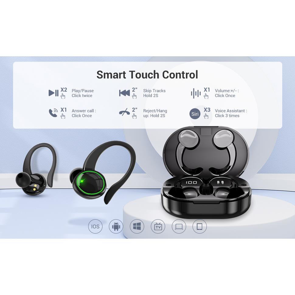 TWS Bluetooth 5.3 Earhook Earphone Sports Headsets Led Headphone Wireless Earbuds Noise Reduction Microphone 48H HiFi Music Time