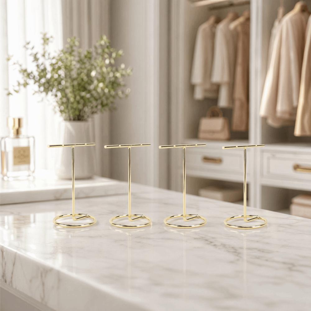 4pcs Gold T Shaped Earring Display Stand Slotted Necklace Organizer Stand Home Storage