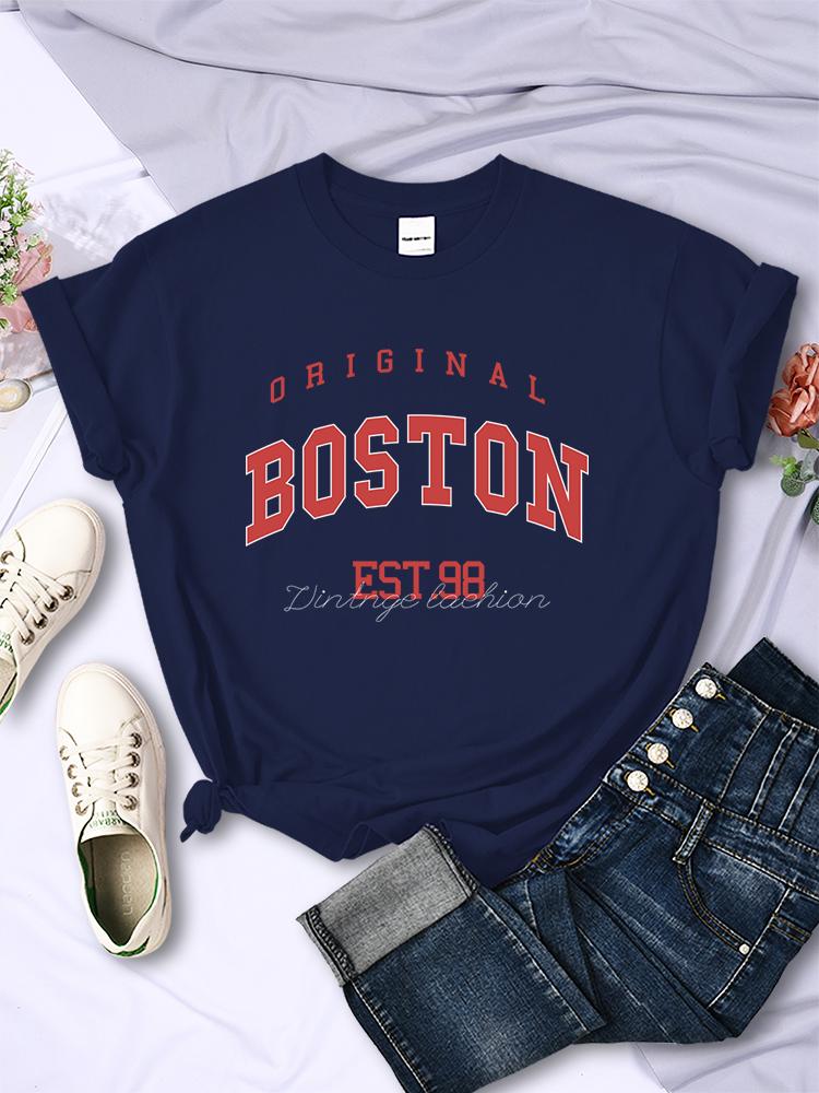 Оригинальная футболка Boston Est.98 Street Letter, женская летняя дышащая футболка в стиле хип-хоп, повседневная, крутая, с коротким рукавом, мягкая уличная одежда
