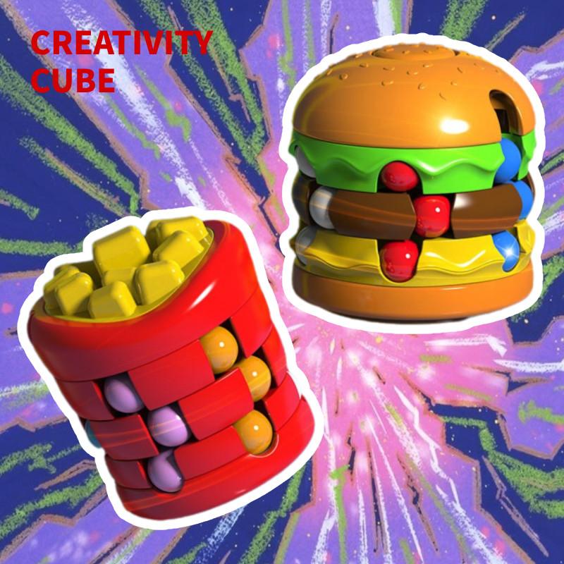 Fun And Colorful Burger Cube Fidget Spinner Toy For Kids With Stress Relief Features