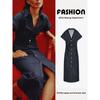 Za2025 Spring New Women Clothes Slim Fit Single-Breasted Short Sleeve Lapel Denim Midi Dress 2284576