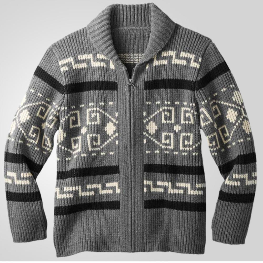 Autumn and Winter New Design Pattern Men's Fashionable Lapel Casual Cardigan Long Sleeved Jacquard Knitted High Weight Sweater Zipper Jacket