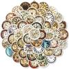 50 Nostalgic Retro Clock Series Stickers Printed Clock Round DIY Computer Guitar Stickers