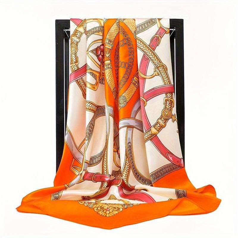 Printed Silk Scarf for Women Versatile Thin Simulation Silk Scarf 90*90cm Large Square Scarf