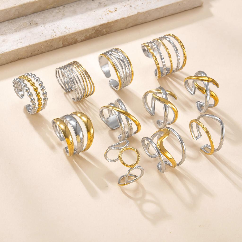 Stainlesss Steel Geometric Ring Women Gold Color Minimalist Multi-layer Rings Trendy Zircon Gift Wholesale