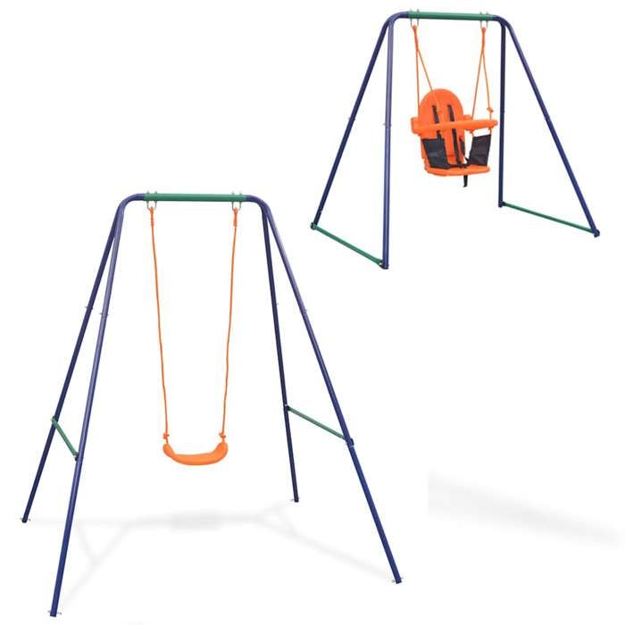 VidaXL Balançoire Simple 2-en-1 et Balançoire pour Tout-petits Orange Portique 91362