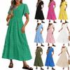 V-Neck Cutout Ruffle Short Sleeve Long Dress - 2025 European & American Style Women's Fashion