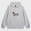 YPRS Furry Dachshund Embroidered Hooded Sweater - Gray Autumn/Winter Loose Fit
