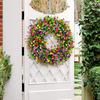 Artificial Flower Wreath Reusable Fake Eucalyptus Garland Faux Greenery Colorful Flower Wreath for Holiday Wedding Front Door Mantel Decor