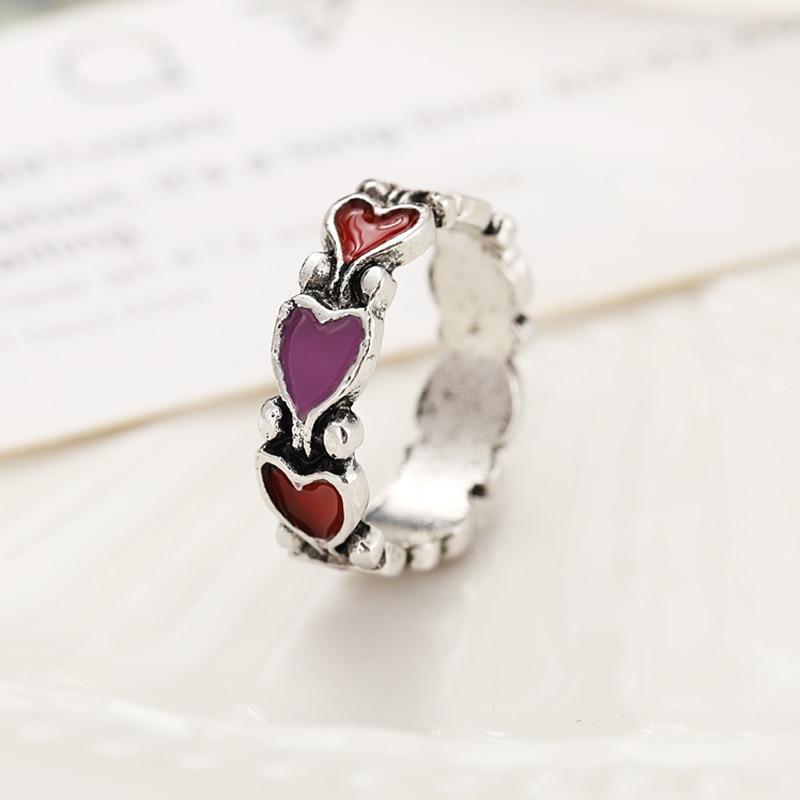 Модные готические геометрические кольца черного цвета с сердечками для женщин и девочек, винтажные серебряные простые свадебные кольца на указательный палец, ювелирные изделия, подарки