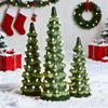 Pre-lit Hand-Painted Resin Tabletop Christmas Tree Small Light Up Holiday Tree Decoration for Home Party Decor