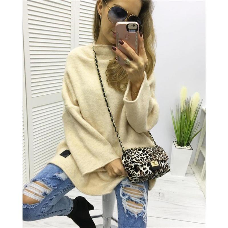 Женский осенне-зимний повседневный однотонный вязаный свитер с длинным рукавом