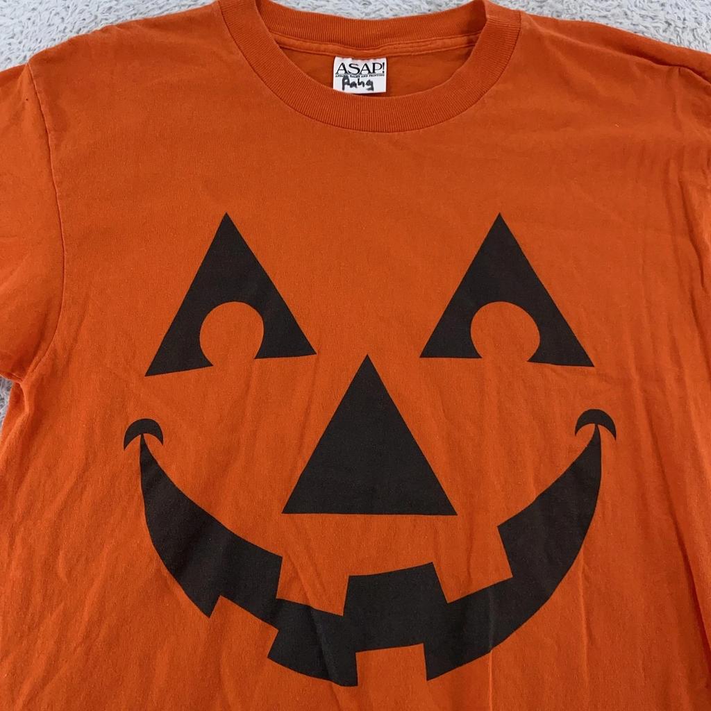Vintage Pumpkin Shirt Medium Orange Jack O Lantern Face Halloween Tee USA