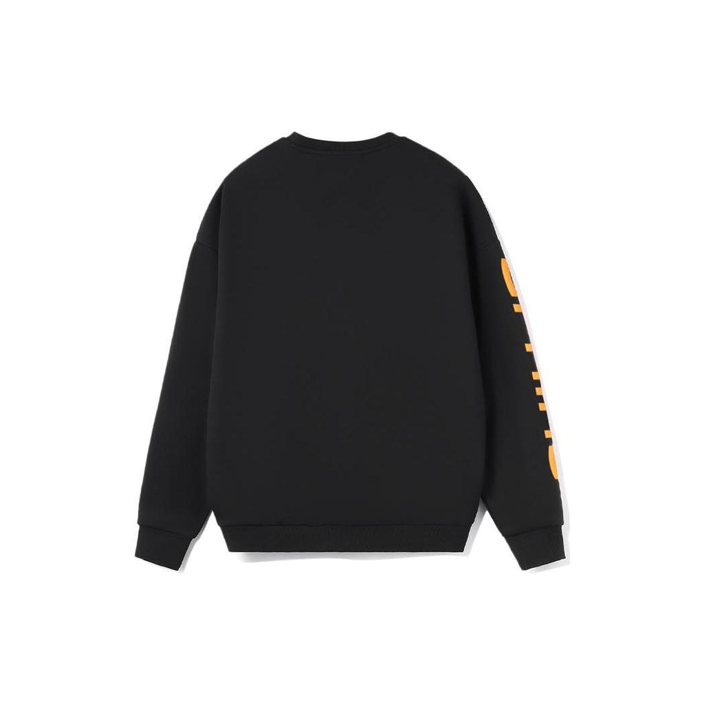 Свободный свитер с круглым вырезом и принтом логотипа Li Ning, теплые флисовые спортивные штаны с длинными рукавами и манжетами, комплект с капюшоном для мужчин, черный AWDSD23-3+AKLSC99-1