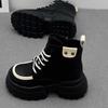 Women Platform Ankle Snow Boots High Heels Plush Leather Shoes Casual Sport Sneakers 2025 Trend Cozy Running Lace Up Botas Mujer