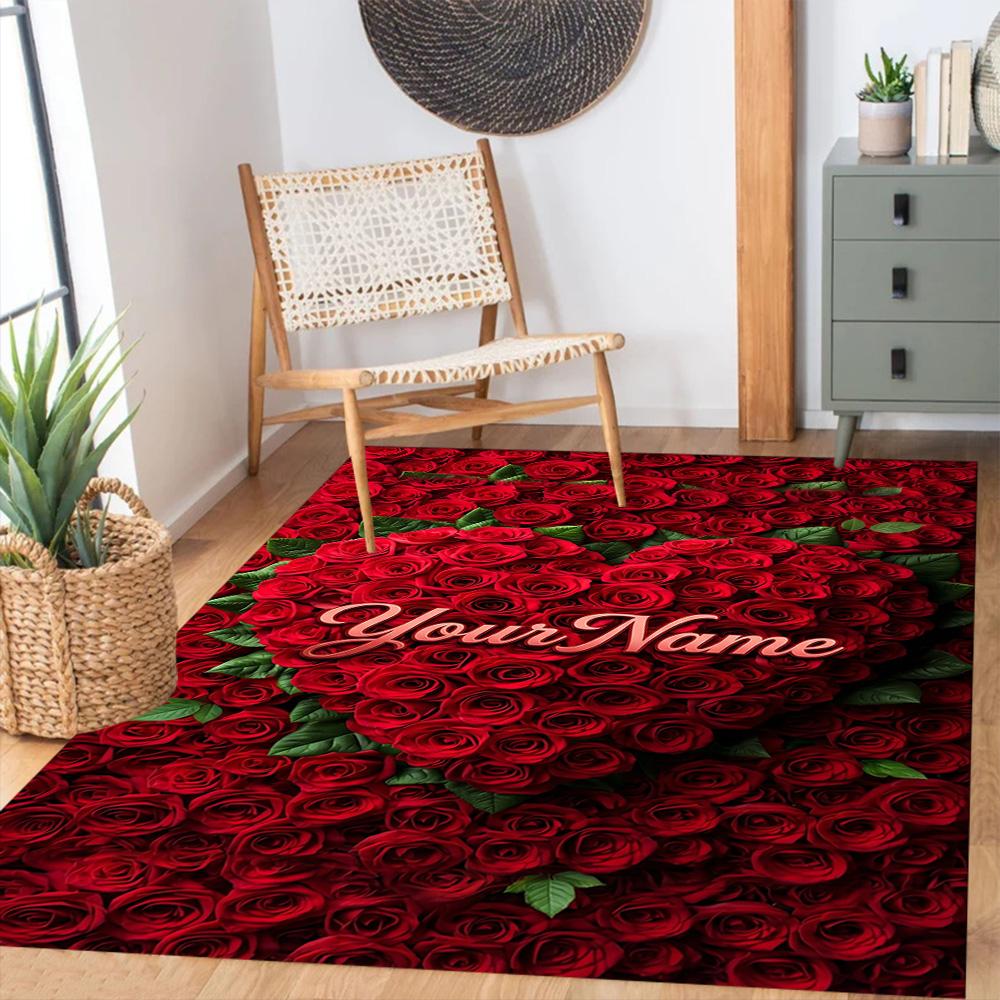 Rose Customize Text Area Rug Design for Dining Room Balcony Foyer Playrooms Anti-slip Rug Office home decor Perfect Gift for Friends & Family