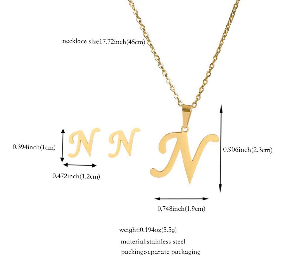 Набор украшений из титановой стали: Невыцветающее ожерелье и серьги с английскими буквами