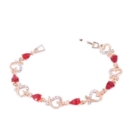 Женский браслет с сердцем и красными стразами, браслет-цепочка, ювелирный аксессуар