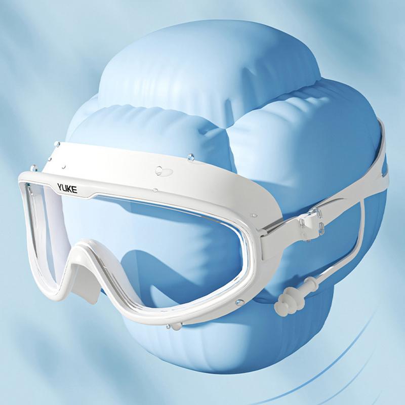 Профессиональные очки для плавания в большой оправе с затычками для ушей, противотуманные очки с широким обзором для подводного плавания, очки для плавания для мальчиков и девочек, очки для бассейна, пляжа, водонепроницаемые очки