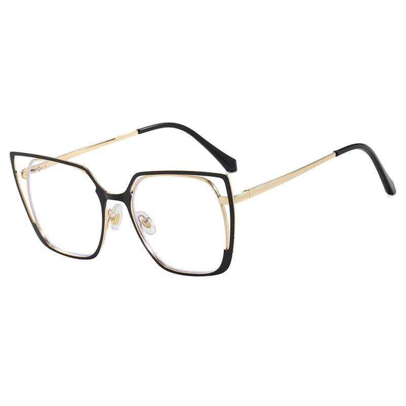 Square hollow flat mirror new anti-blue glasses frame European and American plain face high-end sense versatile glasses frame women