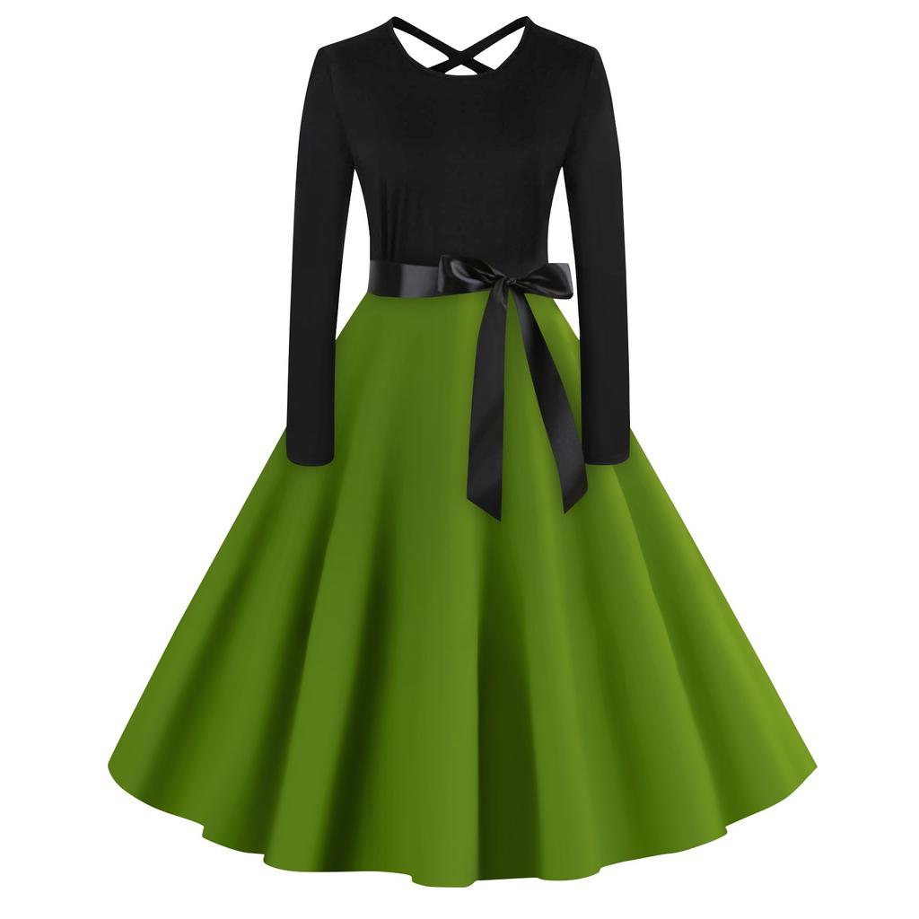 Женское повседневное однотонное платье-пуловер с круглым вырезом и высокой талией с длинными рукавами