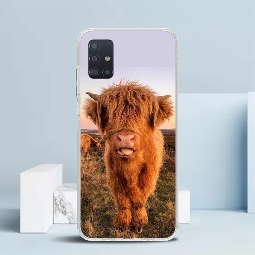 Cute Highland Cow Soft Cover for Samsung Galaxy A12 A22 A32 A52 A72 A02S Phone Case Note 20 Ultra 10 S10 Plus A51 A71 A50S A20S