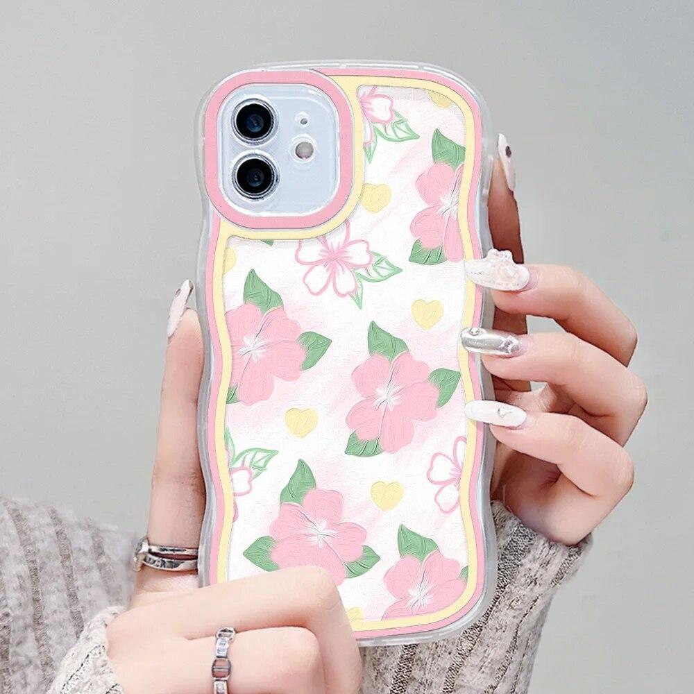 Чехол для телефона с цветком для iPhone 13, чехол для iPhone 15 14 Pro 12 11 Pro Max XR XS X 7 8 Plus SE 2020, противоударный силиконовый мягкий волнистый чехол