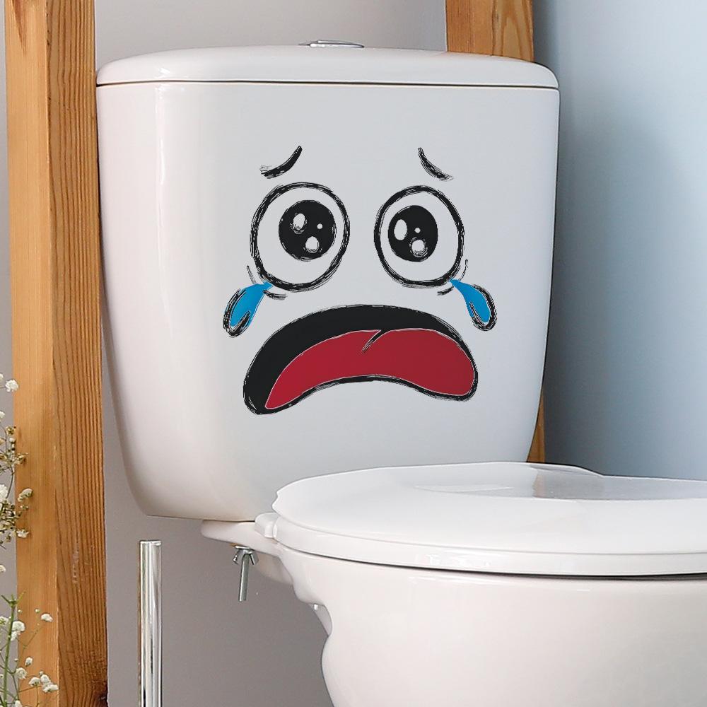 Funny Sad Crying Face Toilet Seat Sticker Bathroom Decor Expressive Removable Waterproof Decal