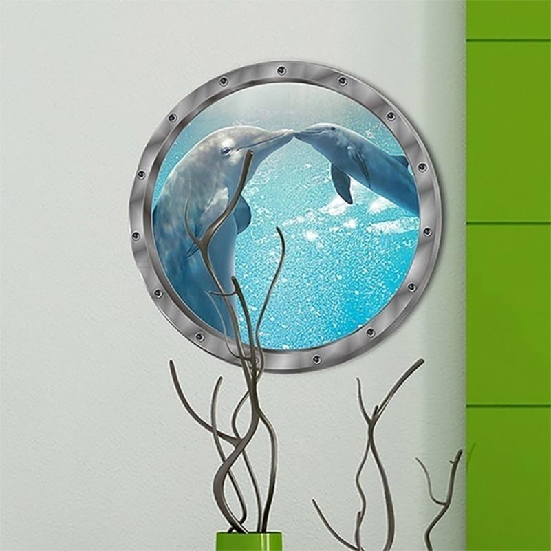 Виниловая наклейка на стену «Животные океана» для стиральной машины — Дельфины, морские черепахи и коралловые рифы