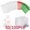 50/100PCS White Drawstring Organza Bags 7x9 9x12 10x15 15x20 20x30cm Wedding Party Jewelry Gift Packaging Bags Pouches
