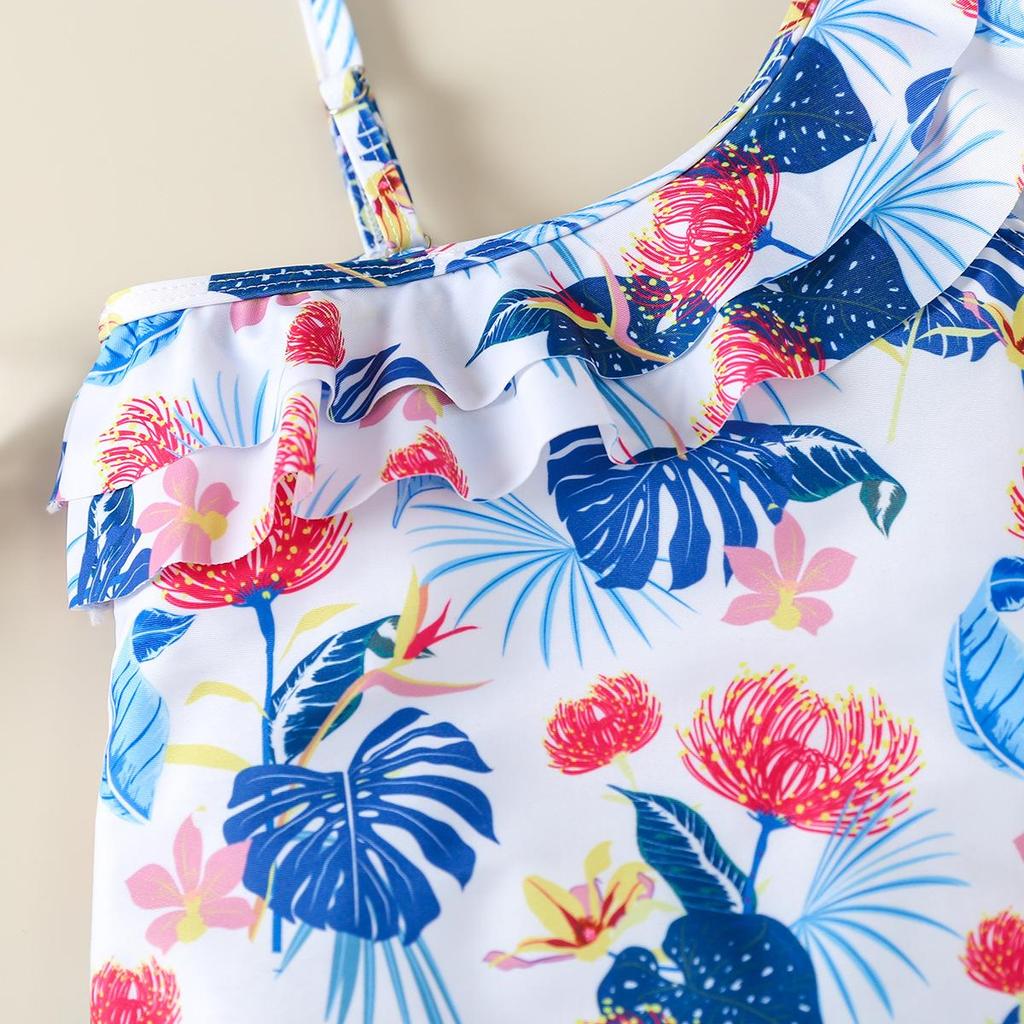 Девочкин купальник на одно плечо с цветочным принтом