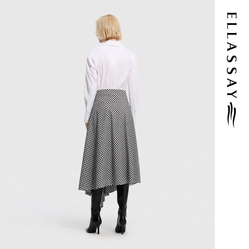 ELLASSAY Черно-белая клетчатая юбка А-силуэта, ранний осенний сезон 2026