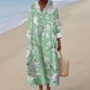 Женское повседневное модное платье макси с V-образным вырезом и длинными рукавами с цветочным принтом