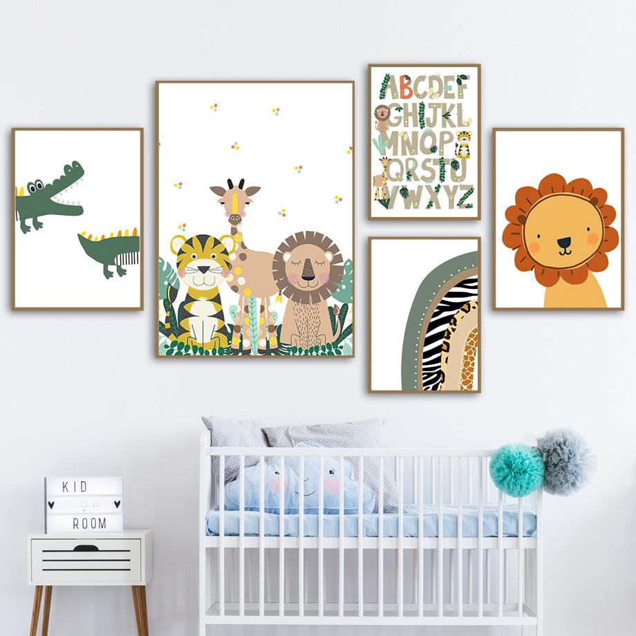 Jungle Animals Lion Crocodile Nursery Wall Art Print Canvas Painting Poster For Kids Boys Girls Children Rooms Learning Decor