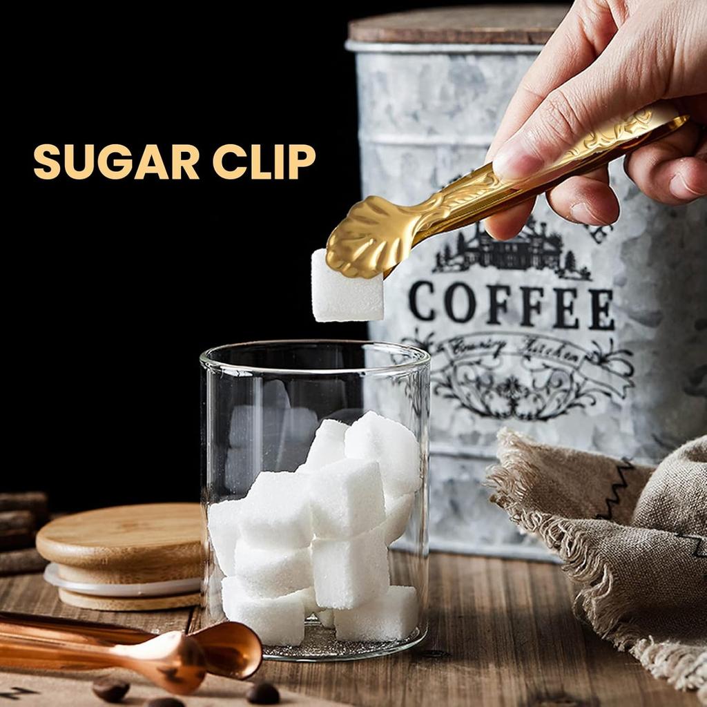 2Pack Rose Handle Sugar Tongs, Vintage Rose Relief Stainless Steel Ice Cube Clips Sugar Tongs Sliver and Gold Small Food Clips for Tea and Coffee