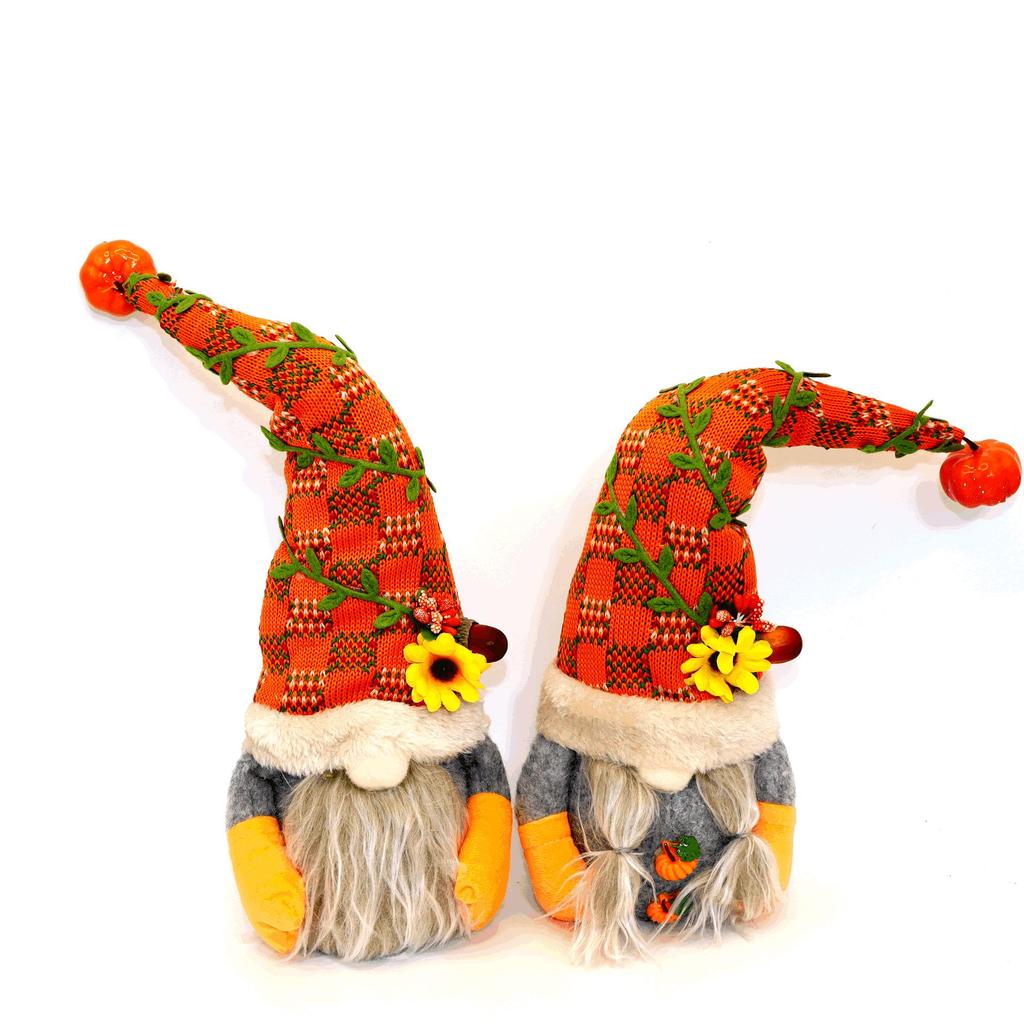 Pumpkin Sunflower Gnome Figurine - No-face Elf Ornament for Harvest Festival Window Display