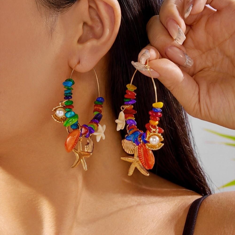 Ocean Theme Drop Dangle Earring Round Shell Charm Earrings New Hoop Pendant Earrings Jewelry