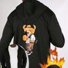 Bear Print Fleece-Lined Hooded Zip-Up Jacket, Windproof Durable Warm, Casual Versatile Coat