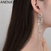 ANENJERY 925 Sterling Silver Shiny Long Tassel Chain Earring For Women Light Luxury Earline Heart Earbuckle Whole