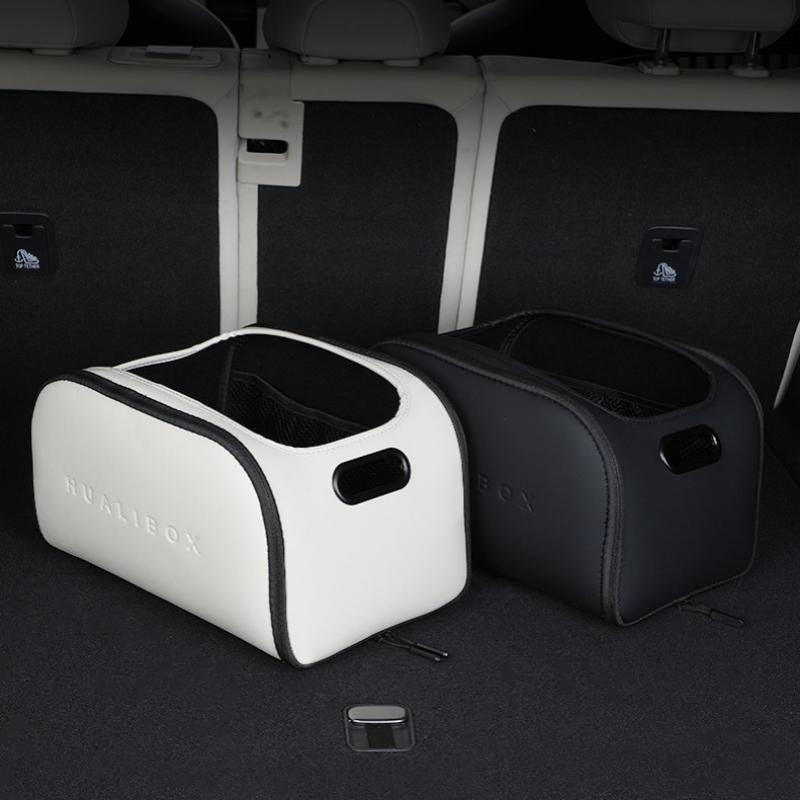 Luxury Leather Car Multi-Function Storage Box, Large Opening Passenger Seat Organizer, High-Capacity Trunk Storage Box