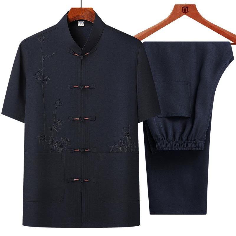 Мужские комплекты рубашка брюки летняя мужская рубашка рубашка с коротким рукавом рубашки комплект из двух предметов китайский стиль