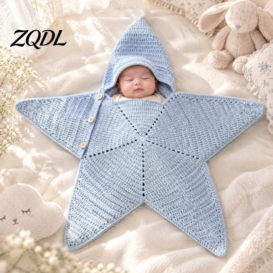 Зимний вязаный комбинезон для новорожденных со звездочками, спальный мешок для малыша, рождественское одеяло-пеленка с капюшоном, костюмчик из мягкой шерстяной пряжи для 0-3 месяцев, для праздничной фотосессии