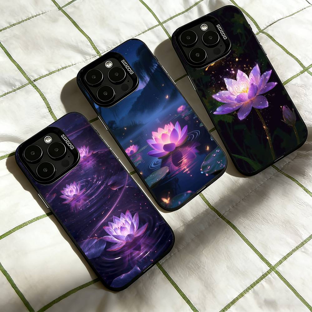 Яркий Цветок Лотоса Чехол для Телефона Для iPhone 17,16,15,14,13,12,11 Plus,Pro Max,XS,Разноцветный Серебристо-Черный Чехол