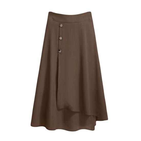 Юбка миди с высокой талией, декор пуговицами, неровный большой подол, юбка А-силуэта, однотонная летняя тонкая юбка