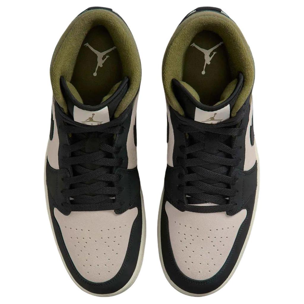 Мужские кроссовки Air Jordan 1 Mid Off Noir Medium Olive Черный Светло-орехово-коричневый HV4091-102