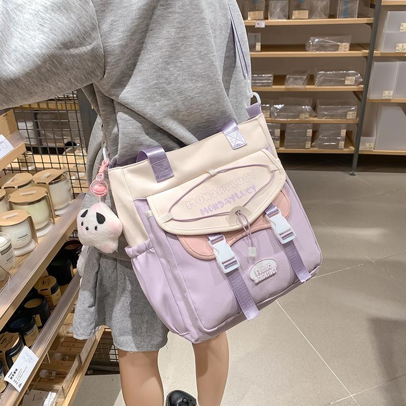 Сумка через плечо с цветными блоками, женская, большая вместительная сумка-тоут, легкая сумка, студенческая сумка через плечо