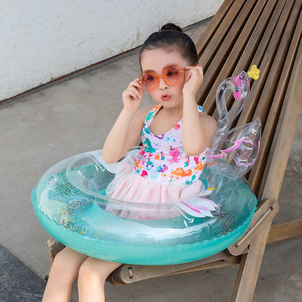 Cute Sparkling 3d Swan Swimming Ring For Children Thickened Underarm Ring Water Safety Ring
