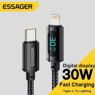 Essager Кабель USB Type C для iPhone 14 13 12 11 Pro Max XS Xr PD 30 Вт, зарядное устройство для быстрой зарядки, шнур Lightning для iPad Macbook
