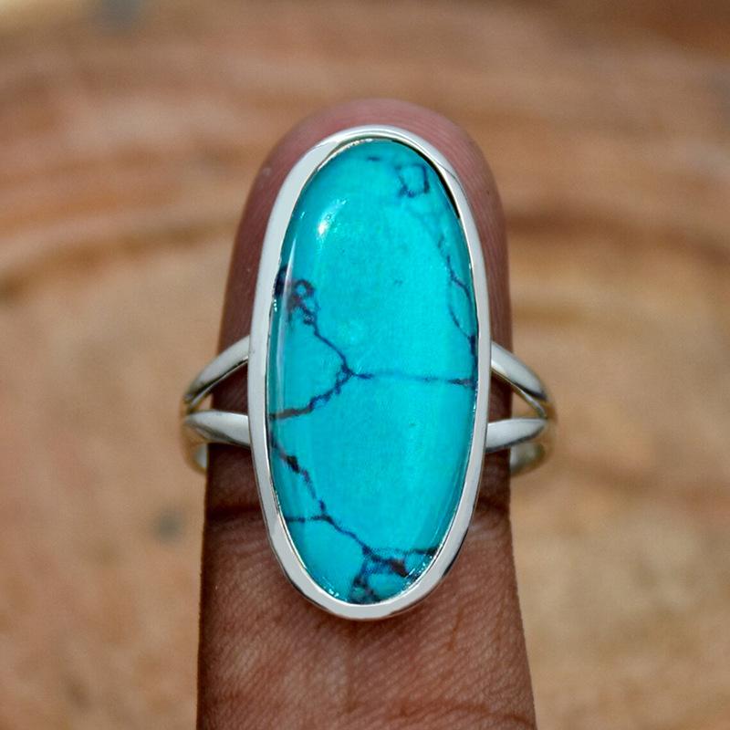 Luxury sticker imitation turquoise oval geometric ring, personalized niche UV seal, new spring jewelry